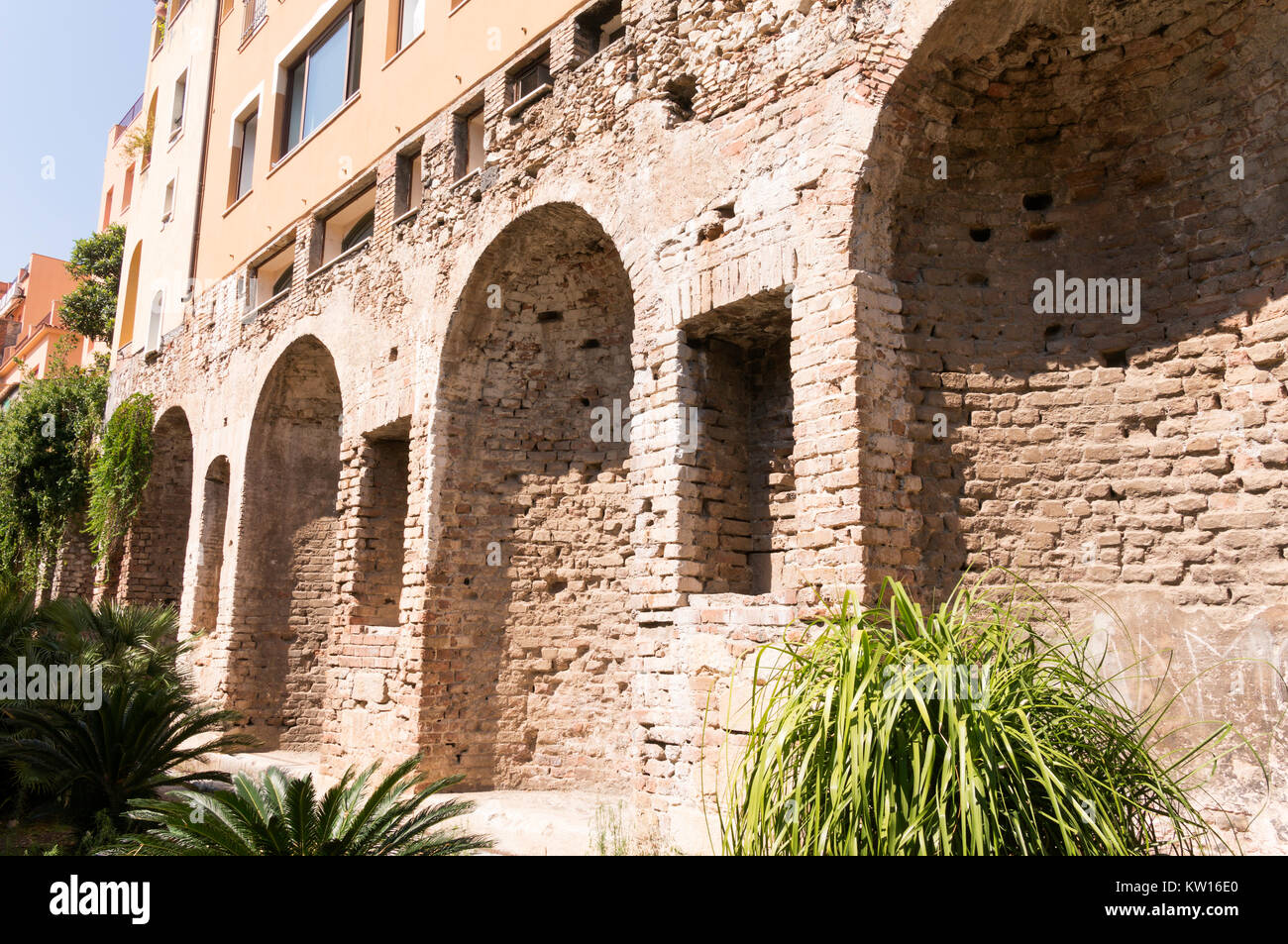 Die alte Mauer eines römischen Gymnasium, Taormina. Sizilien, Europa Stockfoto