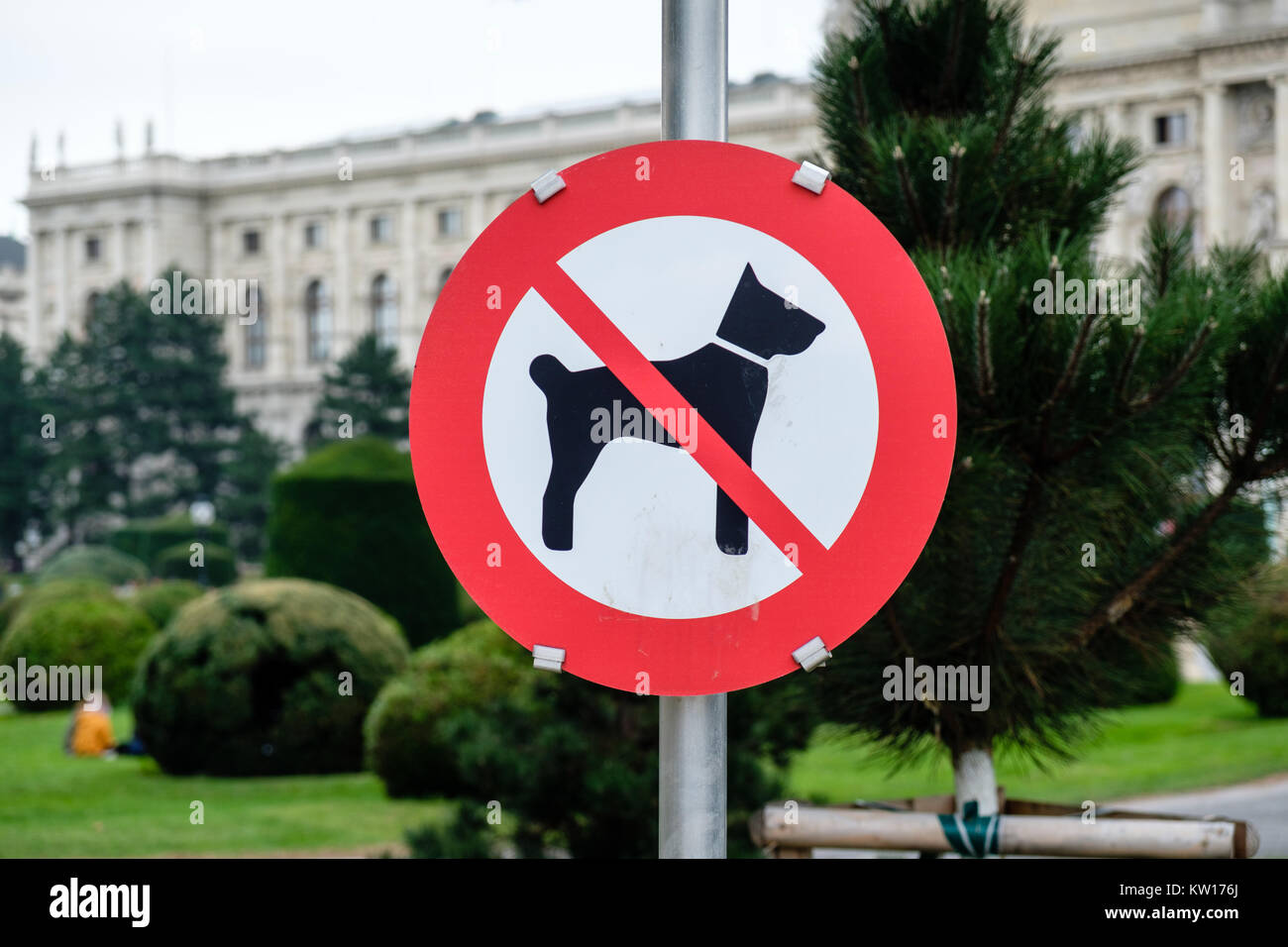 'Hunde' Zeichen in Museen Bezirk von Wien, Österreich Stockfoto