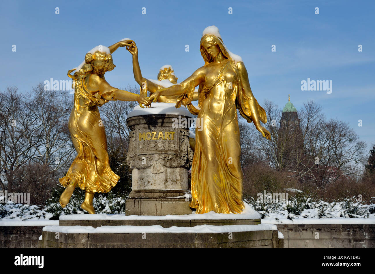 Dresden, Mozartdenkmals Im Park Bürgerwiese Stockfoto