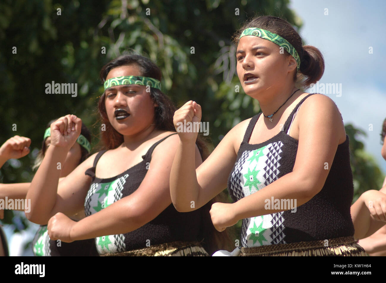 Maori Frauen haben einen traditionellen Tanz, Neuseeland Stockfoto
