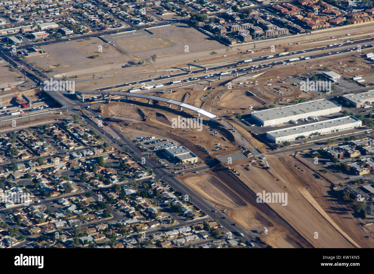 Luftaufnahme von Interchange Bau auf der Interstate 10 in der Nähe von Phoenix Arizona Stockfoto