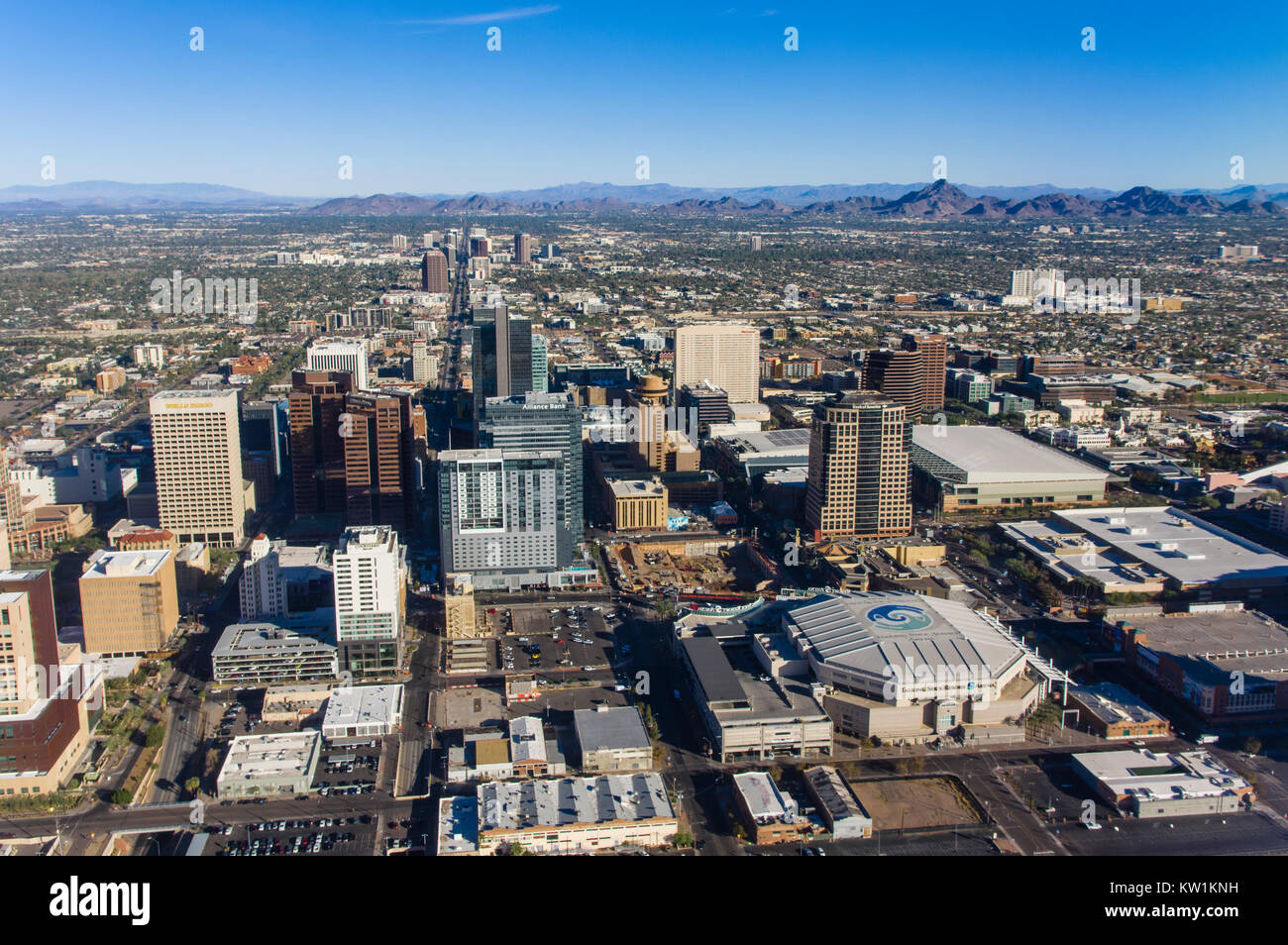 Luftaufnahme von Downtown Phoenix Arizona Stockfoto