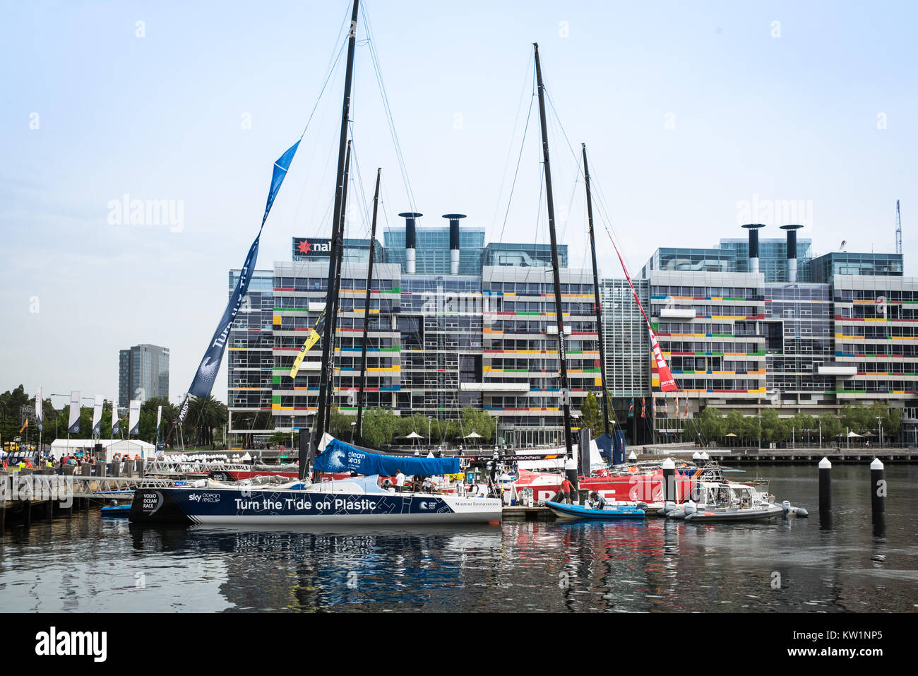 Yachten in den Docklands von Melbourne, Volvo Ocean Race angedockt Stockfoto