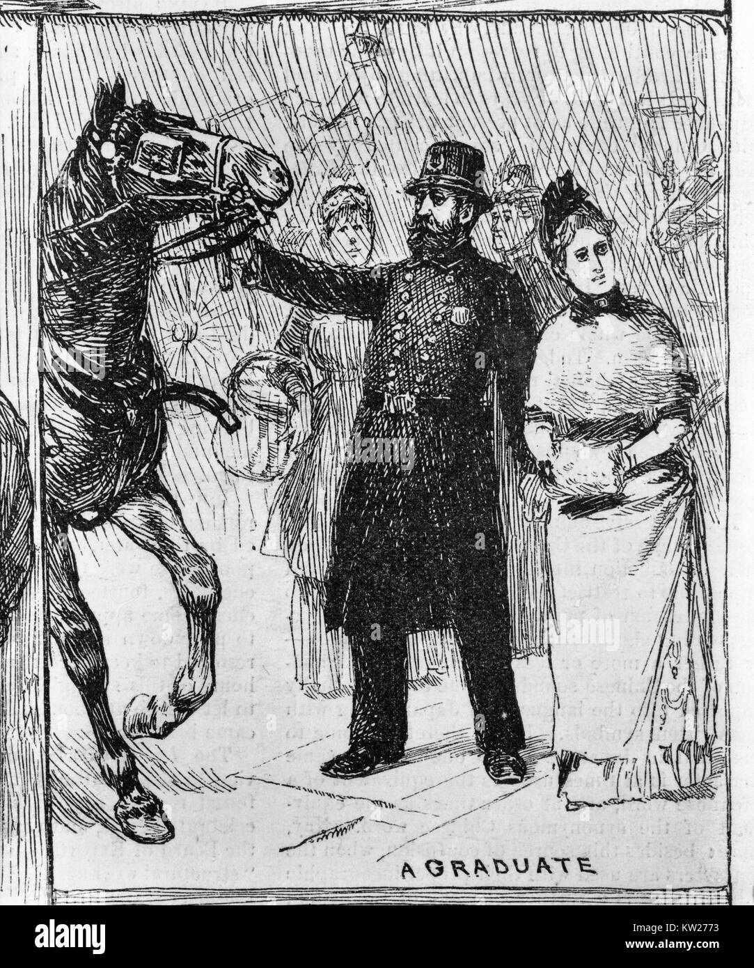 Öffentlichen Dienst Prüfung für die New Yorker Polizei. Ein Absolvent - Polizist die Zügel des Pferdes. 1886 Stockfoto