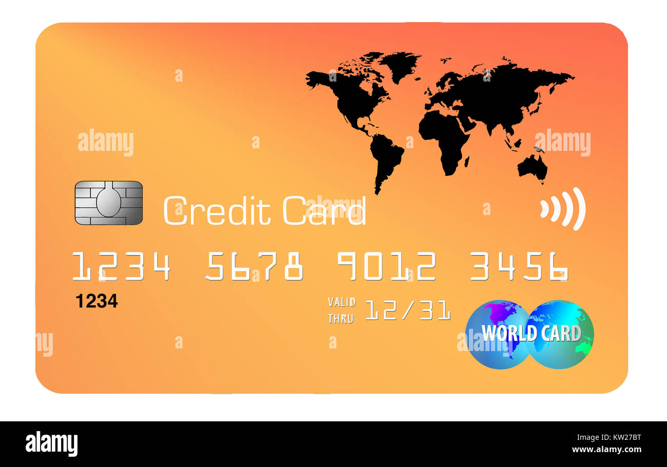 In dieser Abbildung ist eine Kreditkarte mit einem Weltkarte-Design zu sehen Stockfoto