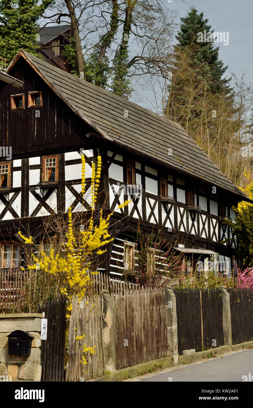 Dresden, Umgebindehaus in alten wach Witz, Umgebindehaus in Altwachwitz Stockfoto