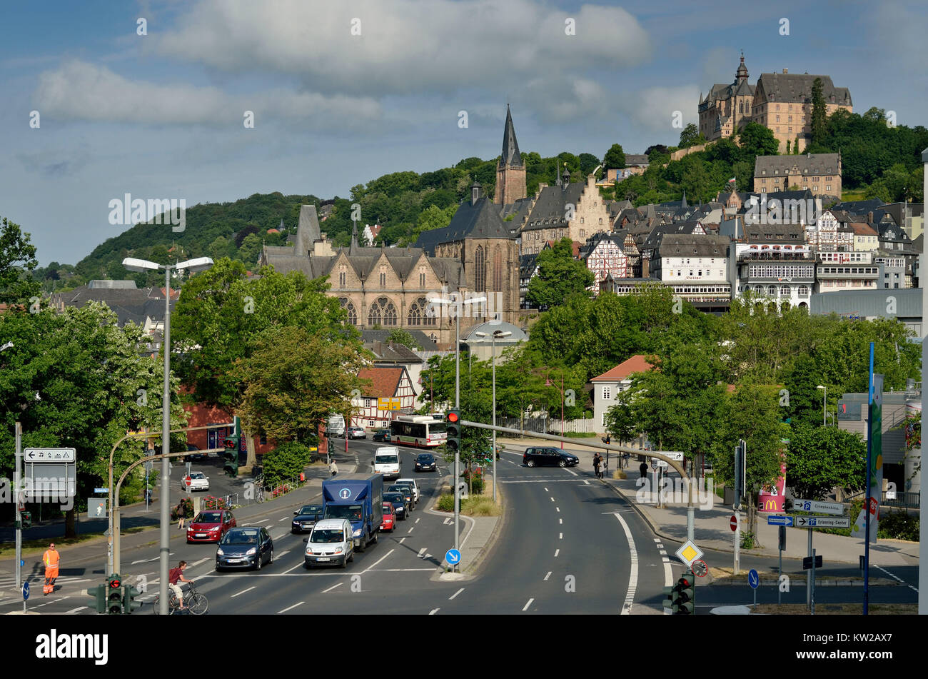 Marburg, Altstadt und Landgrafen Schloss, Altstadt und Landgrafenschloss Stockfoto