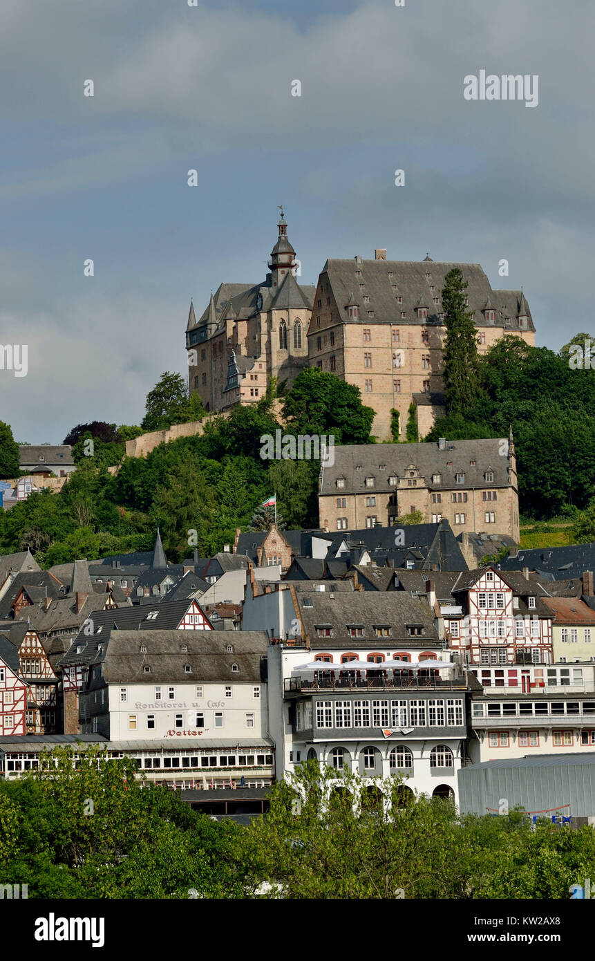 Marburg, Altstadt und Landgrafen Schloss, Altstadt und Landgrafenschloss Stockfoto