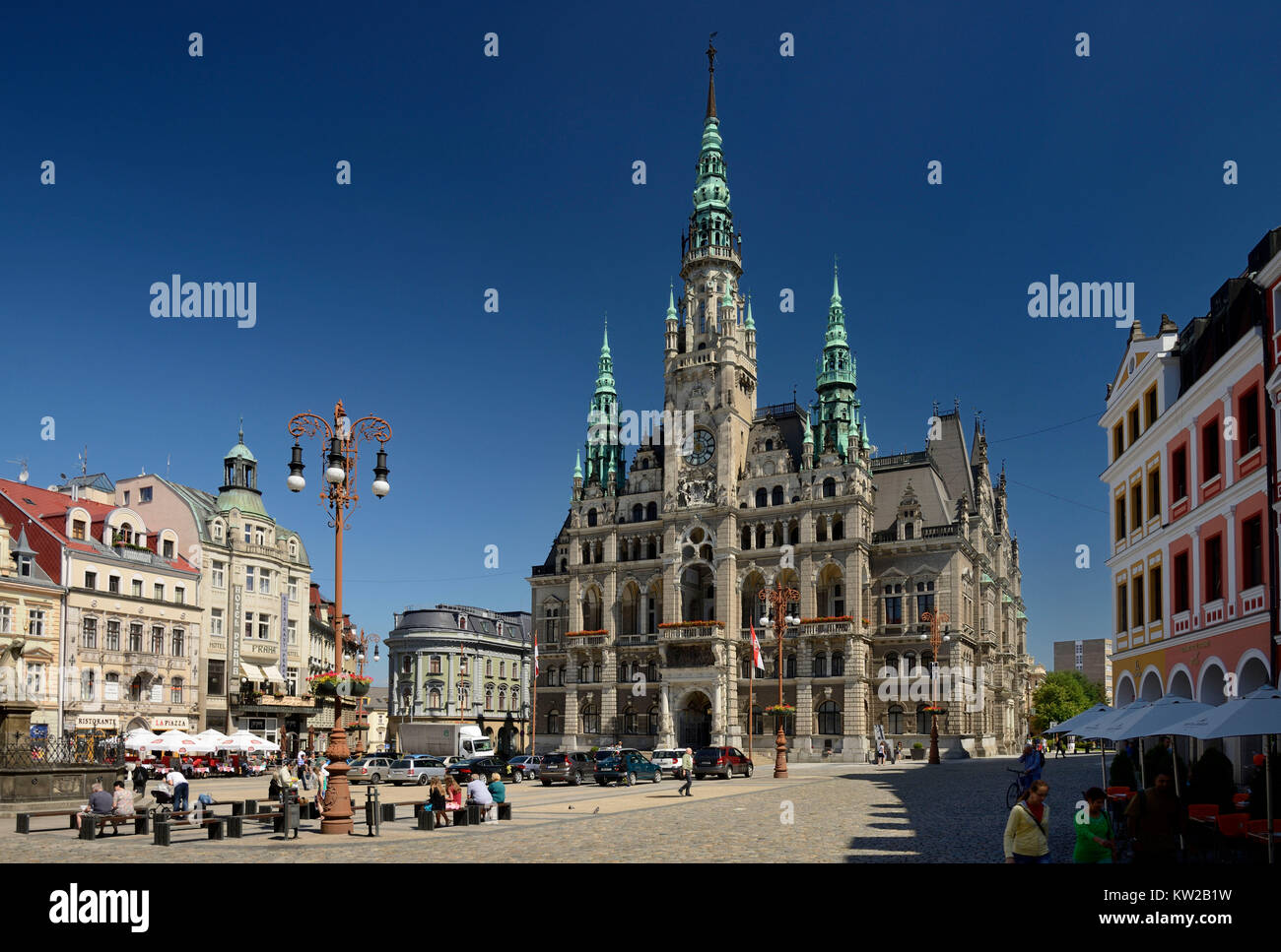 Liberec, Rathaus auf dem Platz Dr. Edvarda Bene??e, Rathaus mit dem Platz Dr. Edvarda Beneše Stockfoto