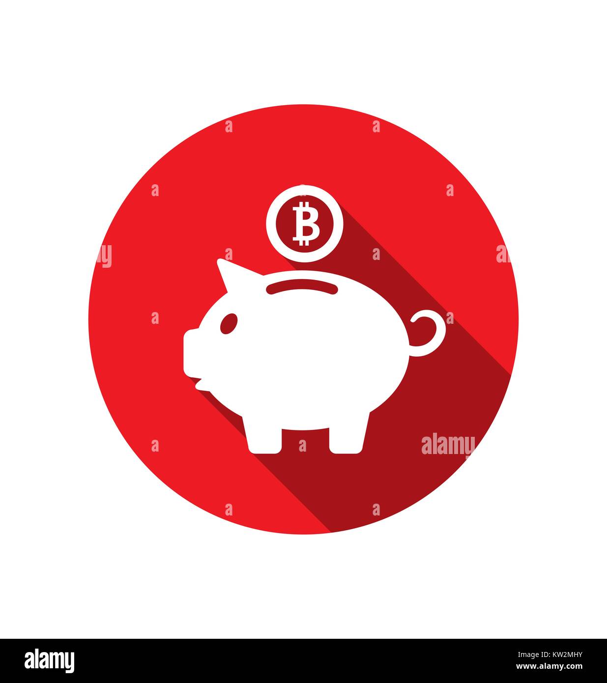 Flache Symbole von Piggy Bank Konzept mit Bitcoin BTC, Bit-Coin, lange Schatten Stil Stock Vektor