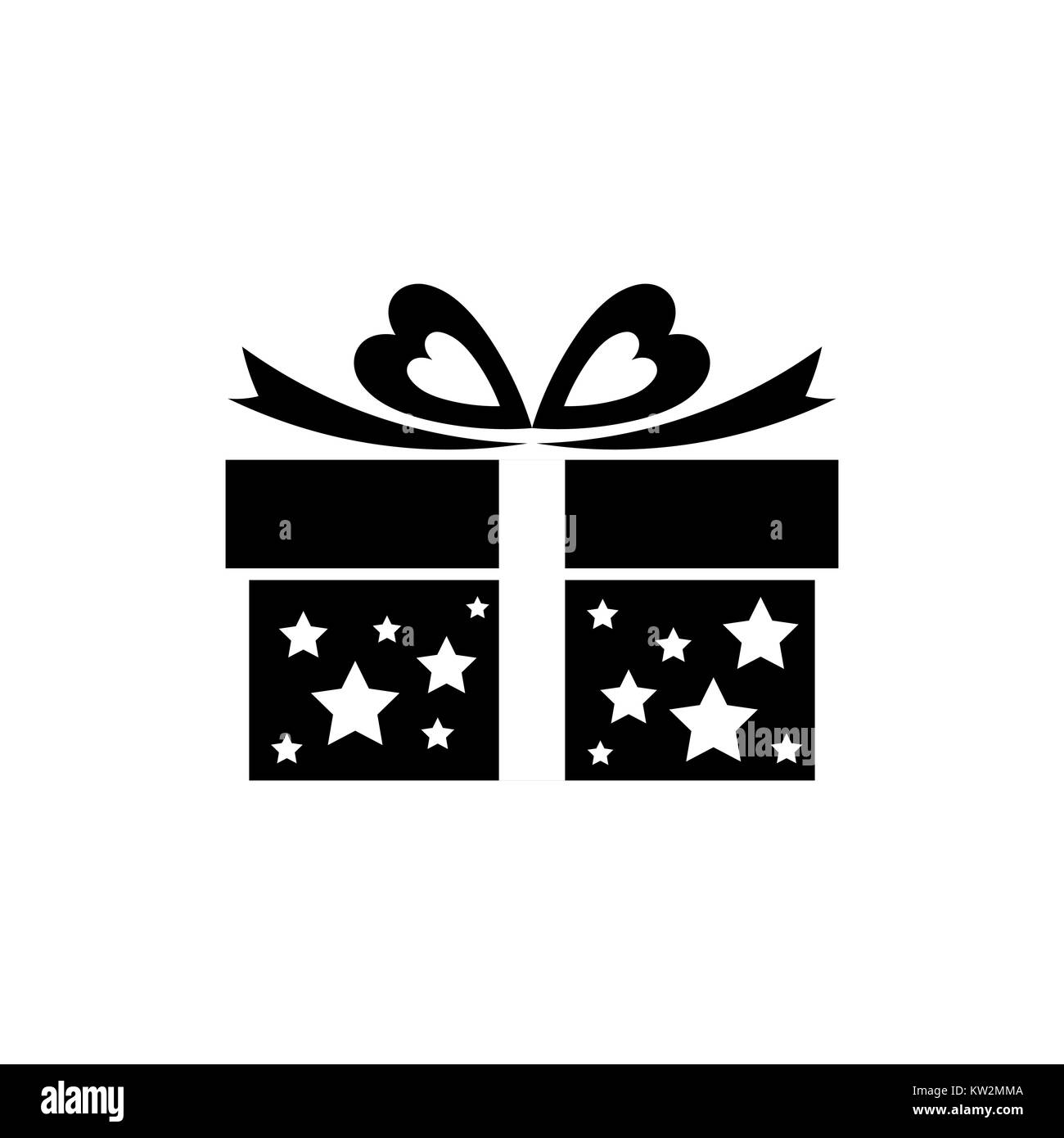 Symbol Geschenkbox mit Schleife, Schleife und Sterne. Stock Vektor