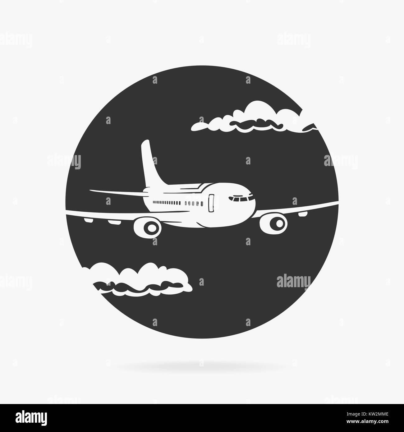 Symbol Passagierflugzeug in Wolken Stock Vektor