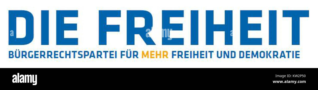 Das Logo *die Freiheit* stellt ein visuelles Symbol dar, das mit einer Bewegung oder Organisation assoziiert ist und typischerweise Themen wie Freiheit, Unabhängigkeit und Freiheit hervorhebt. Es wird als Emblem politischer oder sozialer ideale verwendet. Stockfoto