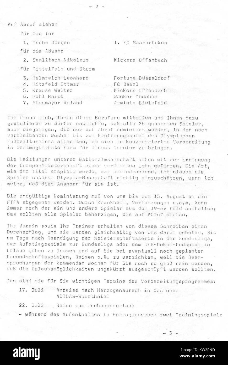 Olympia Berufung DFB 1972 bezieht sich auf die Ernennung oder Einberufung von Mitgliedern in die Olympia-Mannschaft des Deutschen Fußballverbandes im Jahr 1972, einem bedeutenden Jahr in der deutschen Fußballgeschichte. Stockfoto