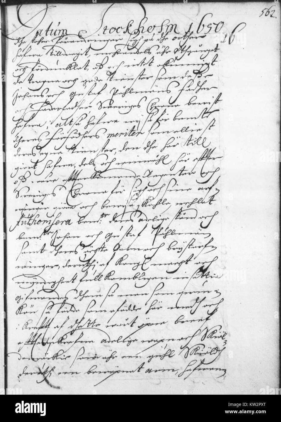 Dokument mit dem Titel 'RR 1650 aug sept djv171 fol562r', wahrscheinlich bezogen auf eine historische Aufzeichnung von August-September 1650, Folio 562r. Stockfoto