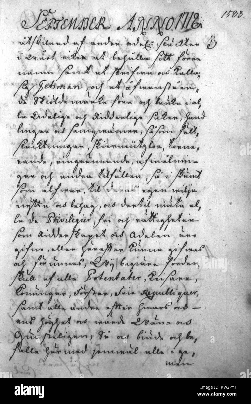 Das Dokument Riksregistraturet von 1718, datiert von August bis September, enthält wichtige historische Informationen, die die administrativen und politischen Entwicklungen Schwedens während dieser Zeit widerspiegeln. Stockfoto