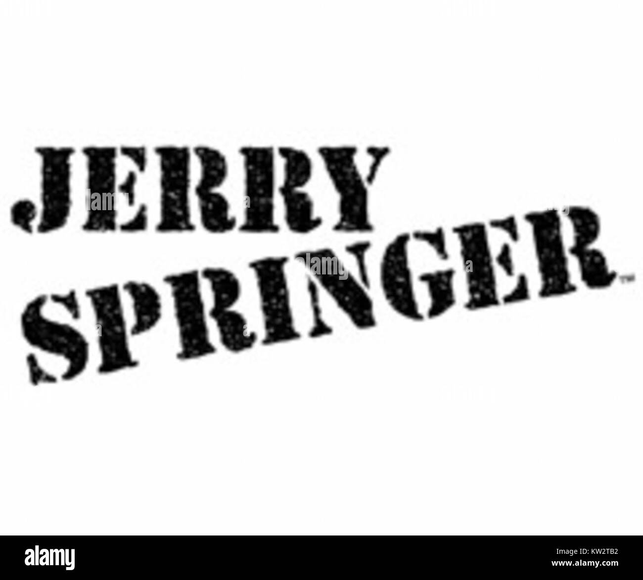 Das Jerry Springer Logo ist mit der beliebten US-amerikanischen Talkshow The Jerry Springer Show assoziiert, die für ihre kontroversen und sensationellen Inhalte bekannt ist. Es wurde zu einem Symbol des späten Nachtfernsehens. Stockfoto