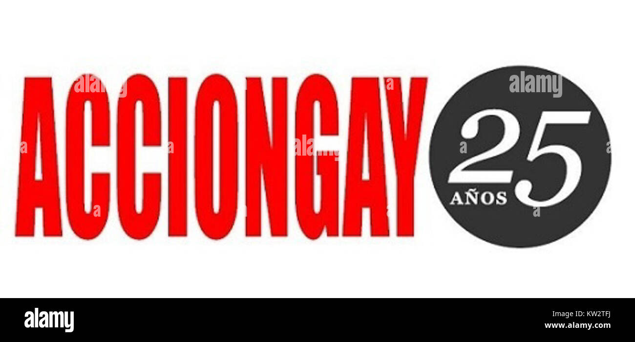 Das offizielle Logo von AccionGay, einer Interessenvertretungsorganisation, die sich den Rechten und dem Wohlergehen der LGBTQ+ Gemeinschaft in spanischsprachigen Ländern verschrieben hat und deren Mission der Gleichheit und Integration symbolisiert. Stockfoto