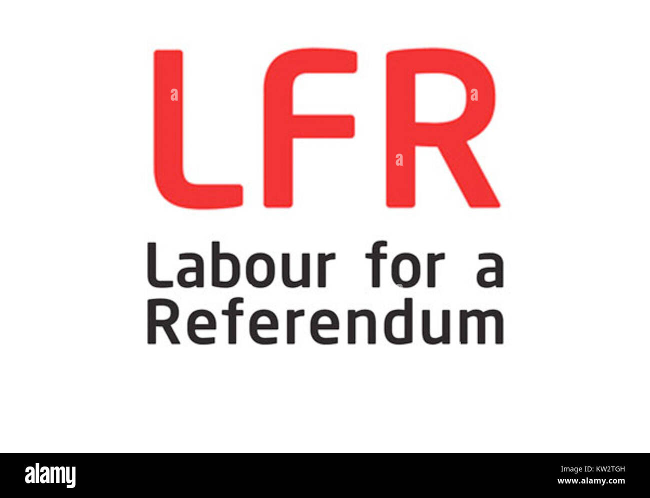 Das Logo "Labour for a Referendum" repräsentiert eine Kampagne oder politische Bewegung, die sich für ein öffentliches Referendum einsetzen soll. Sie symbolisiert den Druck auf demokratische Teilhabe und die Bedeutung kollektiver Entscheidungen in politischen Prozessen. Stockfoto