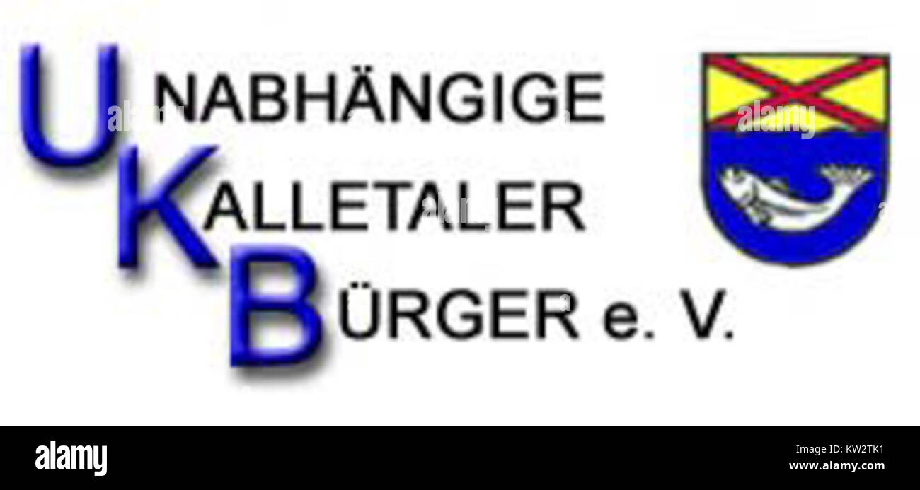 Das Logo der UKB Kalletal, eines deutschen Bürgerverbandes, zeigt ein markantes Design, das ihr Engagement für die Gemeinschaft und das bürgerliche Engagement repräsentiert. Stockfoto