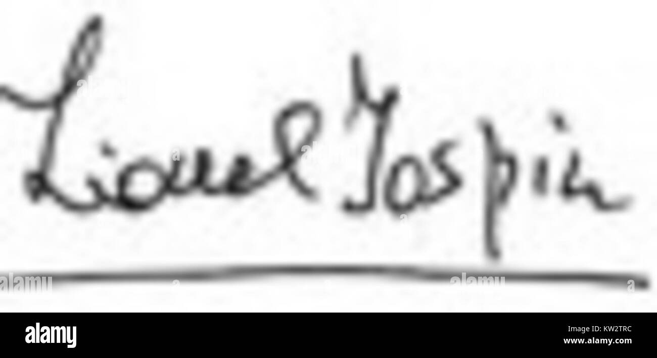 Lionel Jospin, ein französischer Politiker, ist bekannt für seine Unterschrift in verschiedenen politischen Dokumenten und politischen Strategien. Seine Rolle in der französischen Politik in den 1990er Jahren bedeutete einen bedeutenden Beitrag zur politischen Landschaft der nationâ. Stockfoto