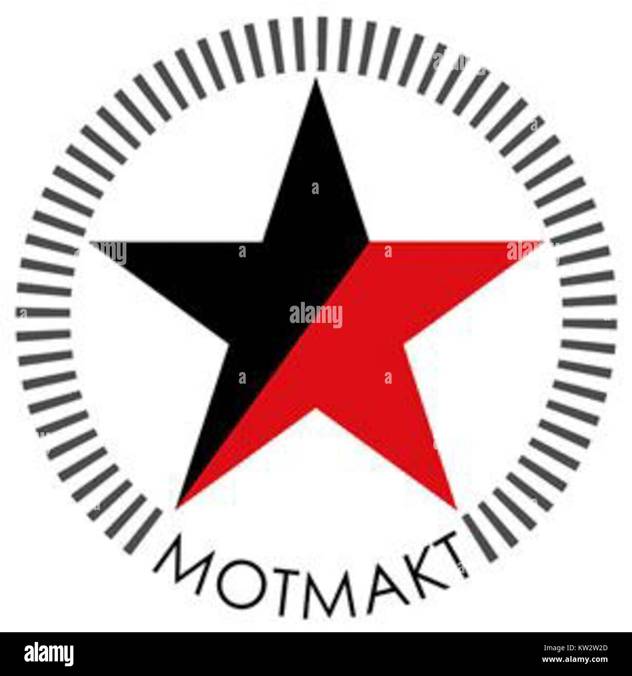 Dieses Bild zeigt das Logo von Motmakt, einer politischen oder sozialen Bewegung, die ihre Identität und Botschaft widerspiegelt. Stockfoto