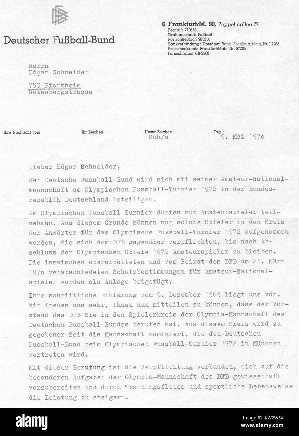 Ein historisches Foto aus der teamâ Olympiade des deutschen Fußballsports 1972, das die Mannschaft bei der Vorbereitung auf die Olympischen Spiele zeigt. Stockfoto