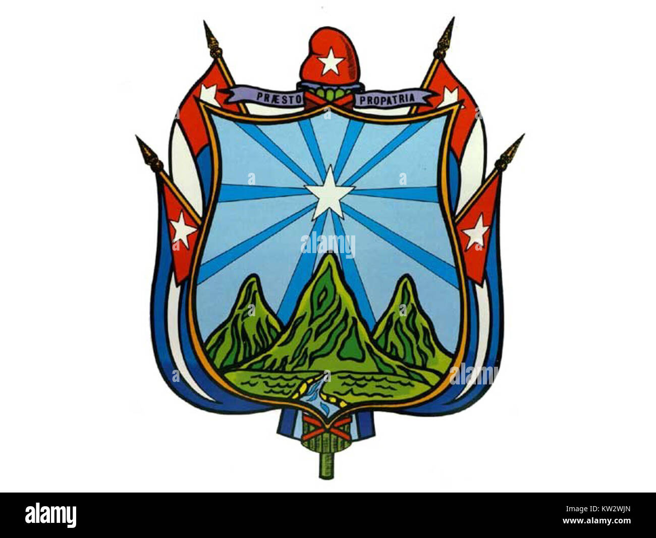 Das Siegel der Provinz Oriente ist ein Symbol für die historische und administrative Region Oriente, die bis zu ihrer Auflösung im Jahr 1976 eine Provinz in Kuba war. Das Siegel spiegelt die kulturelle und historische Bedeutung der Region in der kubanischen Geschichte wider. Stockfoto