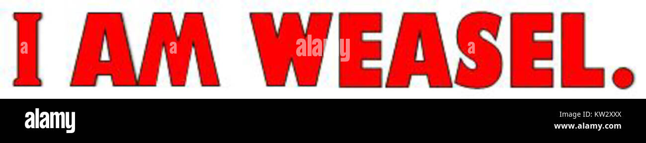 Das *I am Weasel*-Logo repräsentiert die Zeichentrickserie, die für ihre humorvollen Inhalte bekannt ist. Die Show war Teil des *Cartoon Network*-Blocks mit den Abenteuern von Weasel und Pavian. Stockfoto