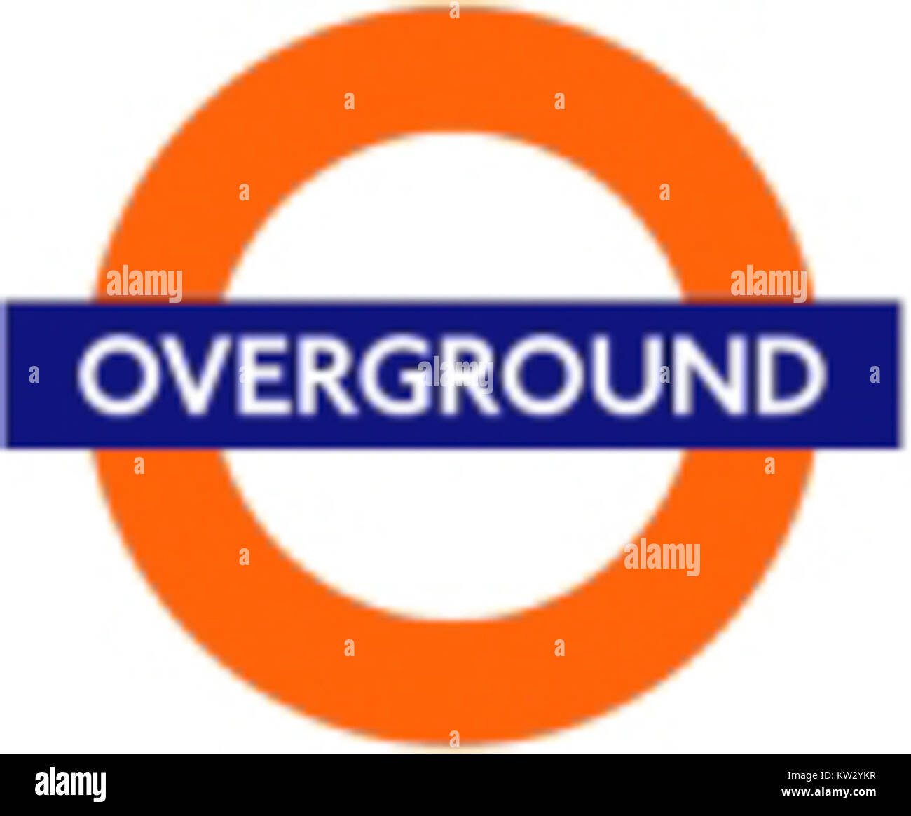 Das London Overground Logo ist ein Symbol für das öffentliche Verkehrsnetz in London. Es repräsentiert die Züge, die im Großraum London verkehren und somit einen wichtigen Service für Pendler und Reisende bieten. Stockfoto