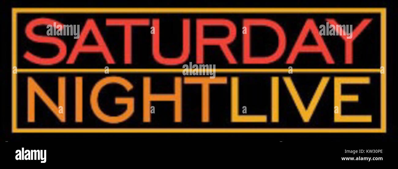 Das Saturday Night Live-Logo repräsentiert die legendäre amerikanische Fernsehshow, die seit 1975 für ihre Skizzen, musikalischen Darbietungen und satirischen Humor bekannt ist. Stockfoto