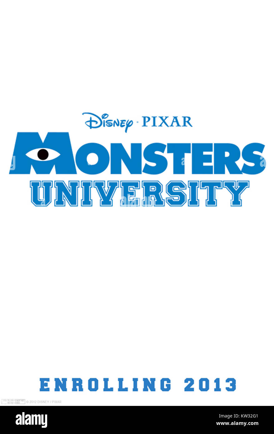 Das Poster der Monsters University wirbt für den Animationsfilm von 2013, ein Prequel für Monsters, Inc Der Film erzählt die Geschichte von Mike und Sulley während ihrer College-Jahre und erforscht ihre Freundschaft und Rivalität an der Universität der Monster. Stockfoto