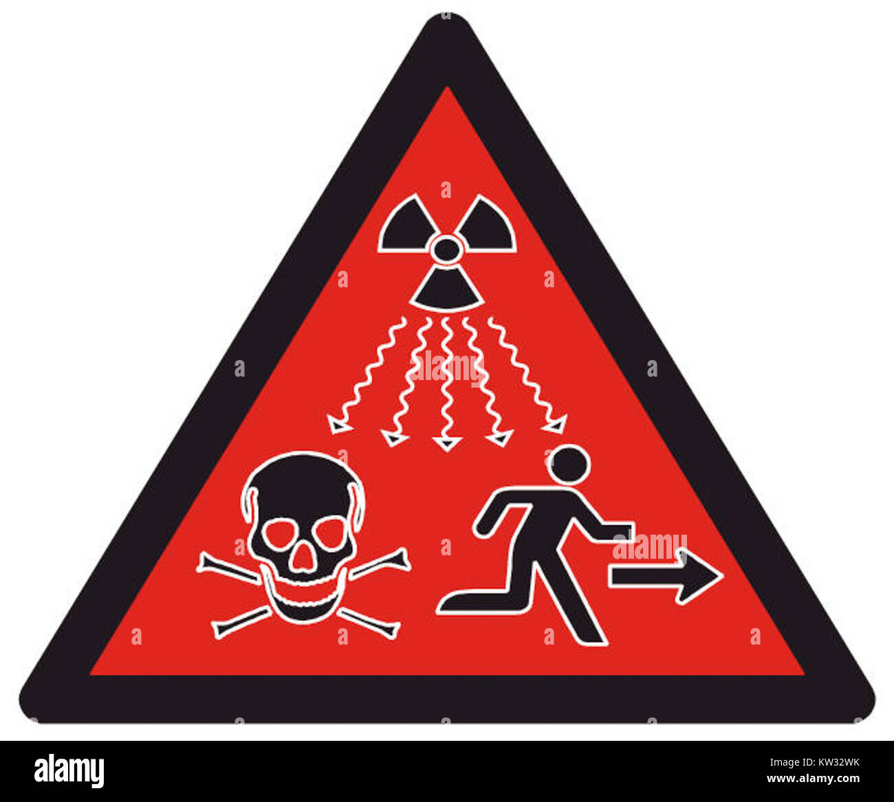 Das Strahlungswarnsymbol ist ein allgemein anerkanntes Zeichen, das das Vorhandensein ionisierender Strahlung anzeigt, die häufig in nuklearen Umgebungen und strahlungsbezogenen Umgebungen verwendet wird. Stockfoto