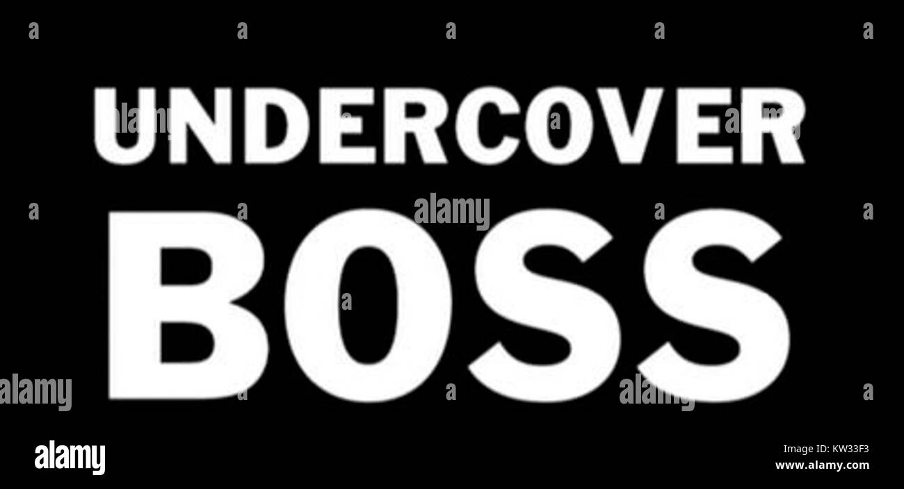Das Undercover Boss Logo ist mit der Reality-TV-Serie assoziiert, in der Führungskräfte in ihren Unternehmen Undercover-Aktivitäten und Mitarbeiter beobachten. Das Logo steht für das Thema Geschäftstransparenz und Führung. Stockfoto