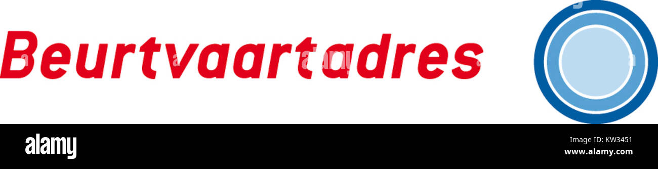 Das Huidige Beurtvaartadres-Logo steht für ein modernes Logistikunternehmen mit Schwerpunkt auf Transport- und Seeverkehrsdienstleistungen. Stockfoto