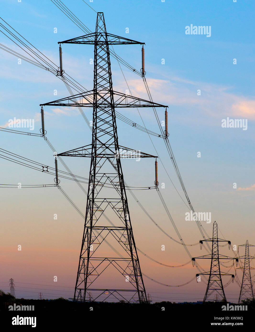 Strommasten, National Grid, Lincolnshire, England, UK. Stockfoto