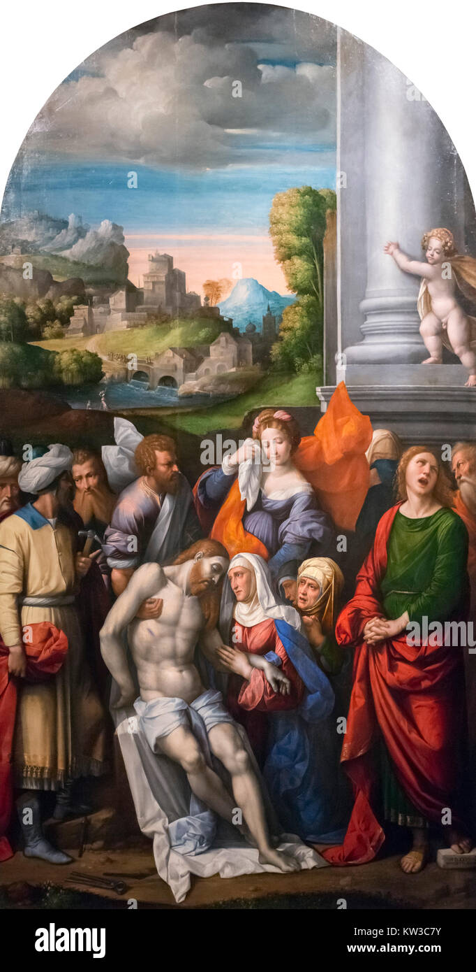 Die Klage über den Toten Christus durch Il Garofalo (1476-1559), Öl auf Holz, 1527. Stockfoto