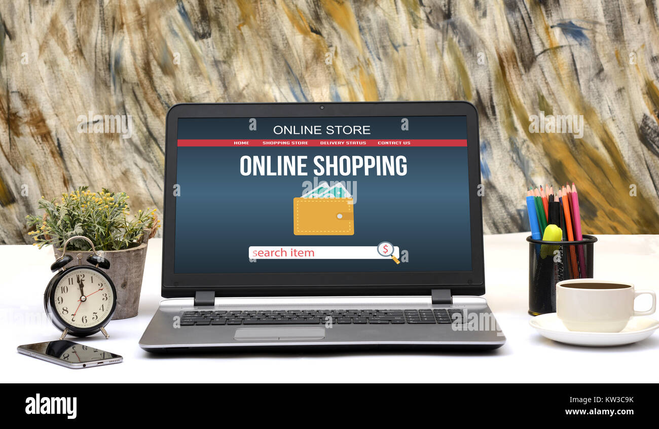 Online Shopping Website mockup auf Laptop überwachen. Stockfoto