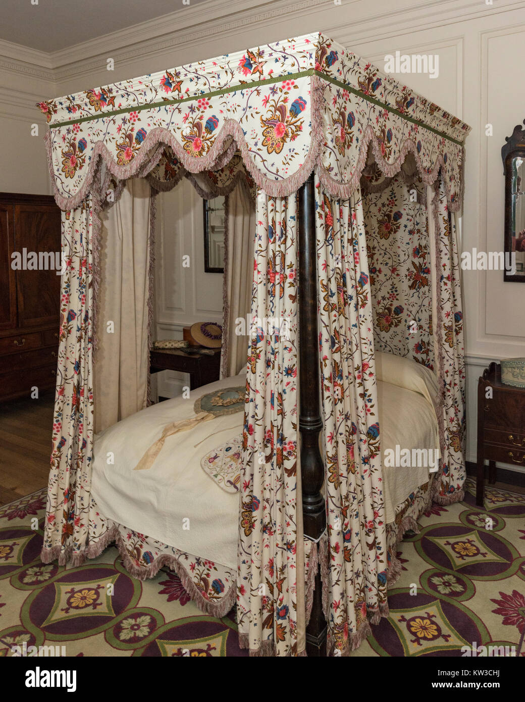 Schlafzimmer in Colonial Williamsburg Governor's Palace. Stockfoto
