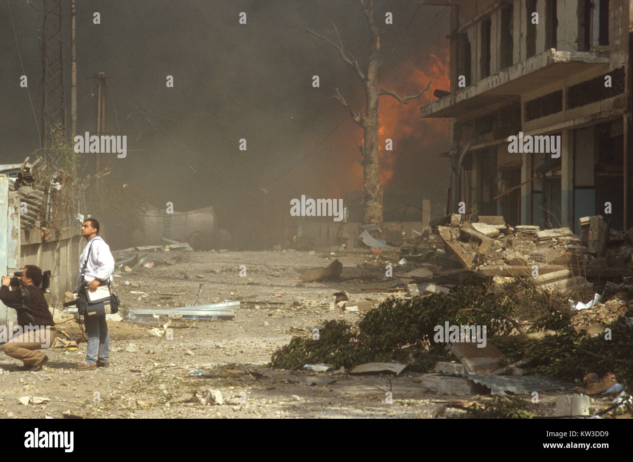 Beirut, Journalisten, welche die Bombenanschläge in 1989 Stockfoto