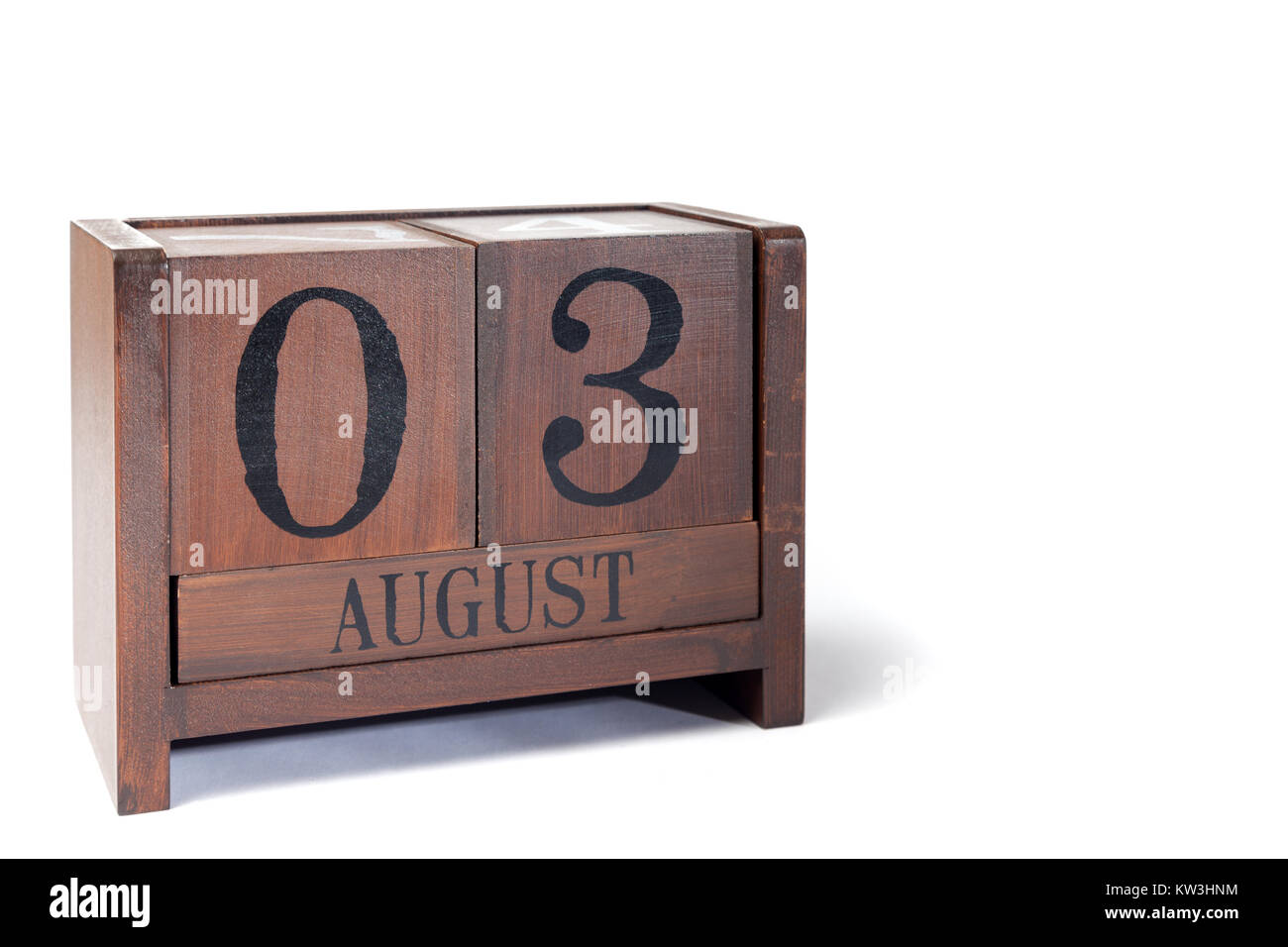 Holz- Ewiger Kalender bis August 3 Stockfoto