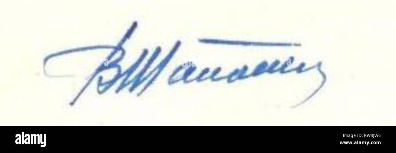 Die Unterschrift von General Alexander Shaposchnikow, einem prominenten sowjetischen Militärführer, stellt seinen Beitrag zu den Verteidigungsbemühungen der Sowjetunion während des Zweiten Weltkriegs dar. Stockfoto