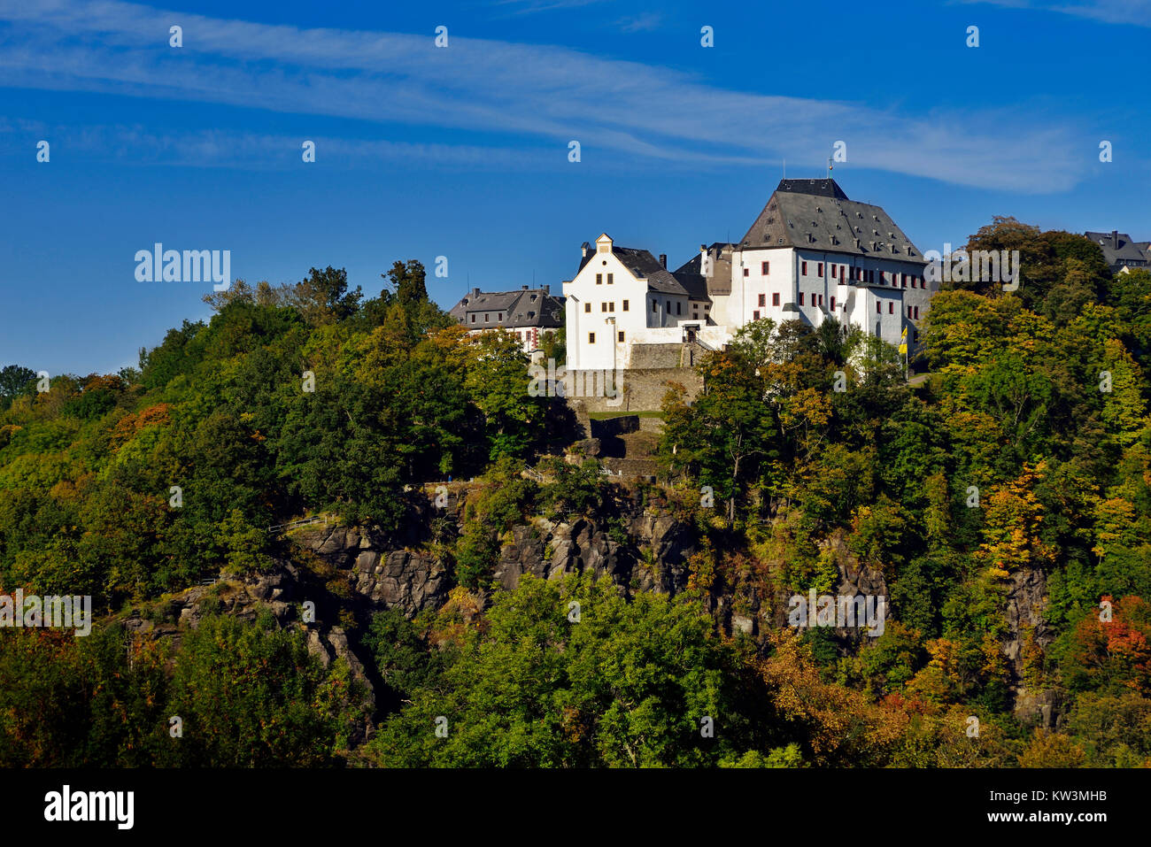Im mittleren Erzgebirge, schloss Cloud Stein über das Zschopautal, Mittleres Erzgebirge, Schloss Wolkenstein über dem Zschopautal Stockfoto