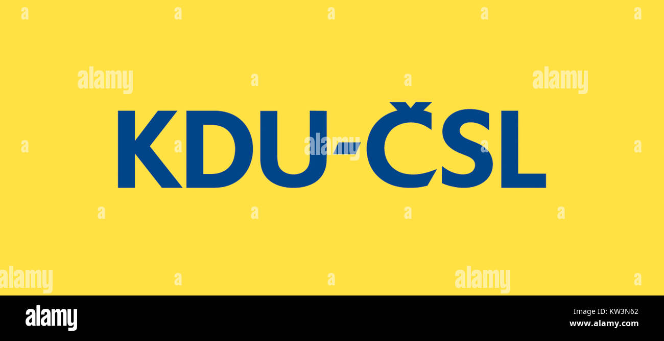 Das KDU CSL-Logo repräsentiert die politische Organisation KDU-ČSL, eine tschechische politische Partei, die sich auf christdemokratische Prinzipien konzentriert. Das Logo spiegelt die Identität und die Werte der Partei wider. Stockfoto