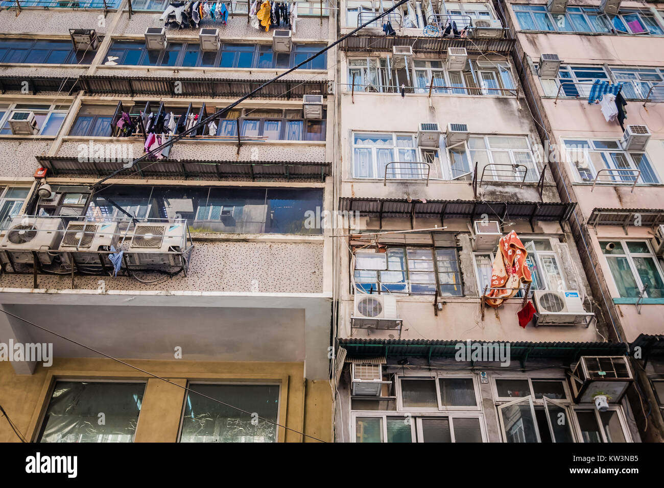 Hong Kong alte Wohnhäuser Stockfoto