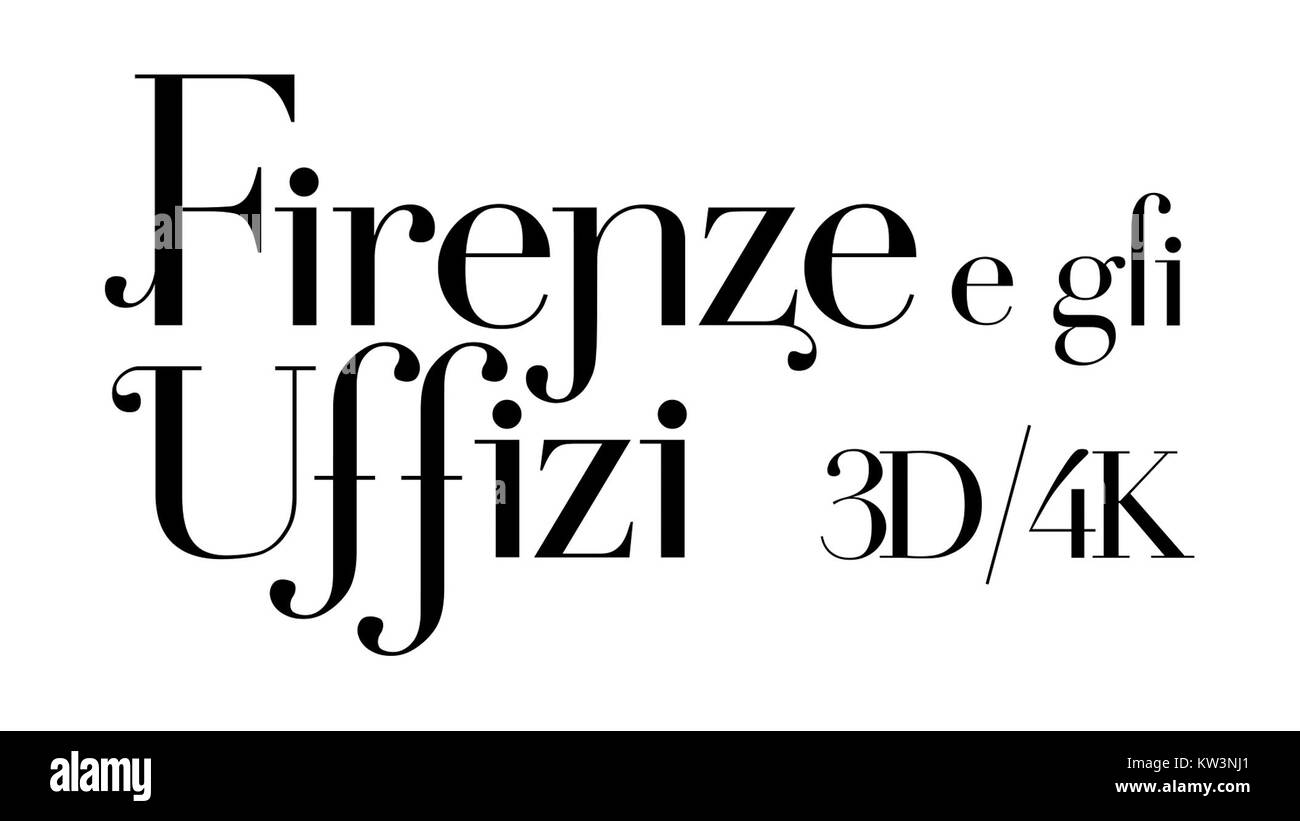 Eine 3D-Darstellung des Logos von Florenz und der Uffizien in 4K-Auflösung. Die visuelle Darstellung betont die ikonische Florenz-Architektur und die weltberühmte Uffizien-Sammlung, die Kunst und Kultur in High-Definition-Qualität präsentiert. Stockfoto