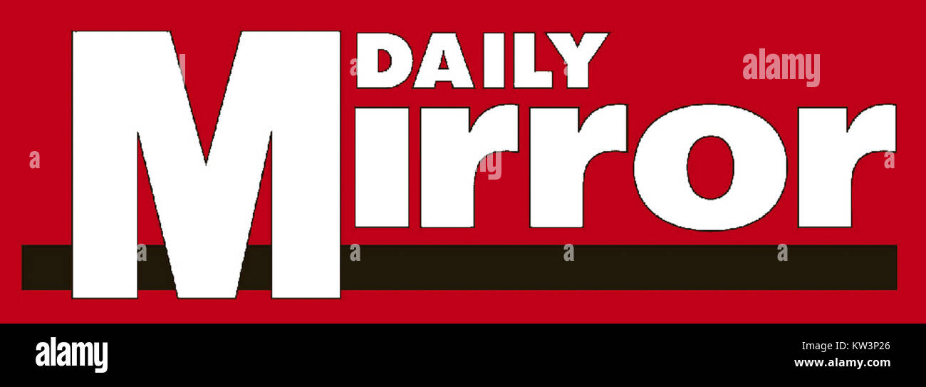 Das Daily Mirror Logo repräsentiert eine der bekanntesten britischen Zeitungen, die für ihren Fokus auf Nachrichten, Prominente und aktuelle Angelegenheiten bekannt ist. Eine lange Geschichte der Publikation reicht bis ins Jahr 1903 zurück. Stockfoto