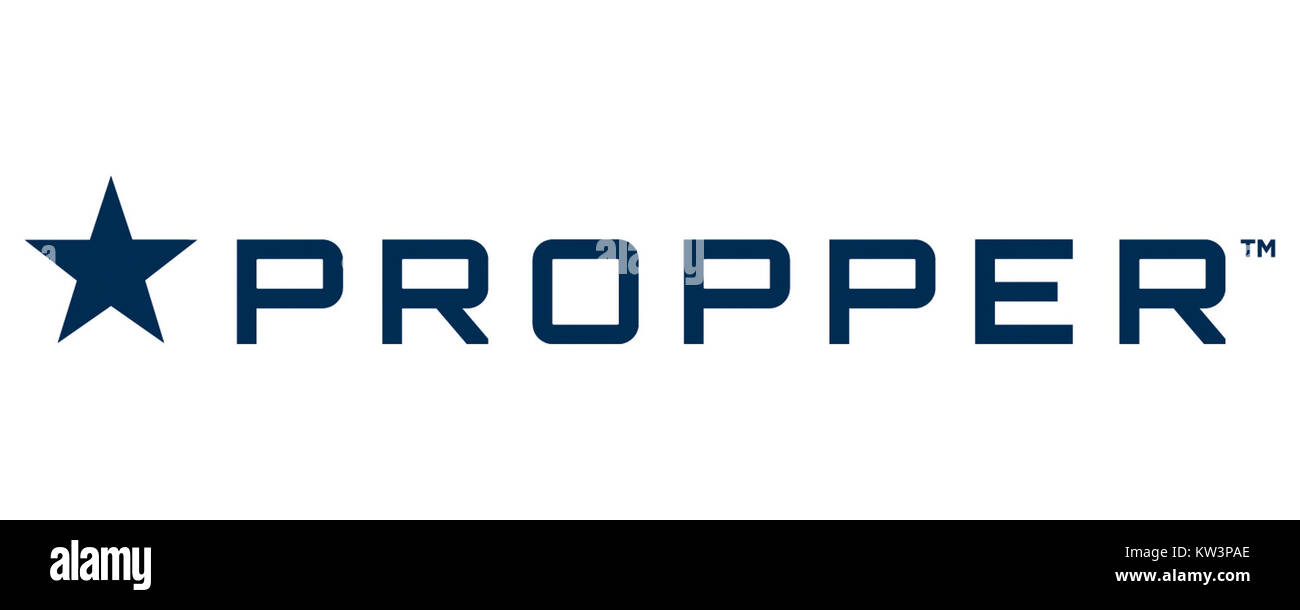 Das Propper-Logo ist eine eingetragene Marke, die die Identität und Produkte der Marke repräsentiert, die mit ihrer Tradition im Bereich Bekleidung und Ausrüstung verbunden sind. Stockfoto