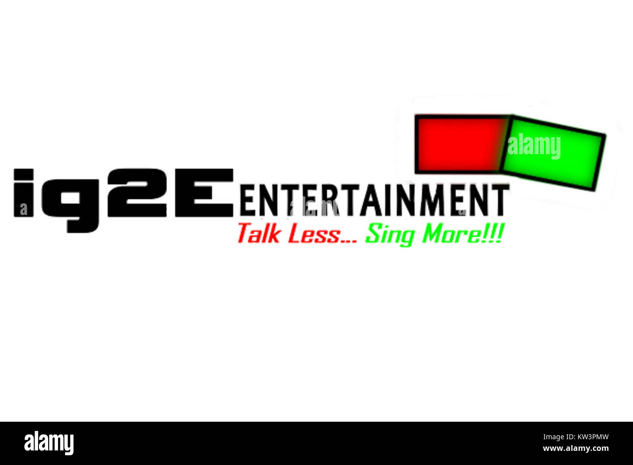 Das Logo von Ig2e Entertainmentâ repräsentiert ein dynamisches Unterhaltungsunternehmen, das für seinen innovativen Ansatz in der Unterhaltungsbranche bekannt ist. Der Satz „Talk Less Sing More“ spiegelt das kreative Ethos der companyâ wider und konzentriert sich auf den musikalischen Ausdruck. Stockfoto