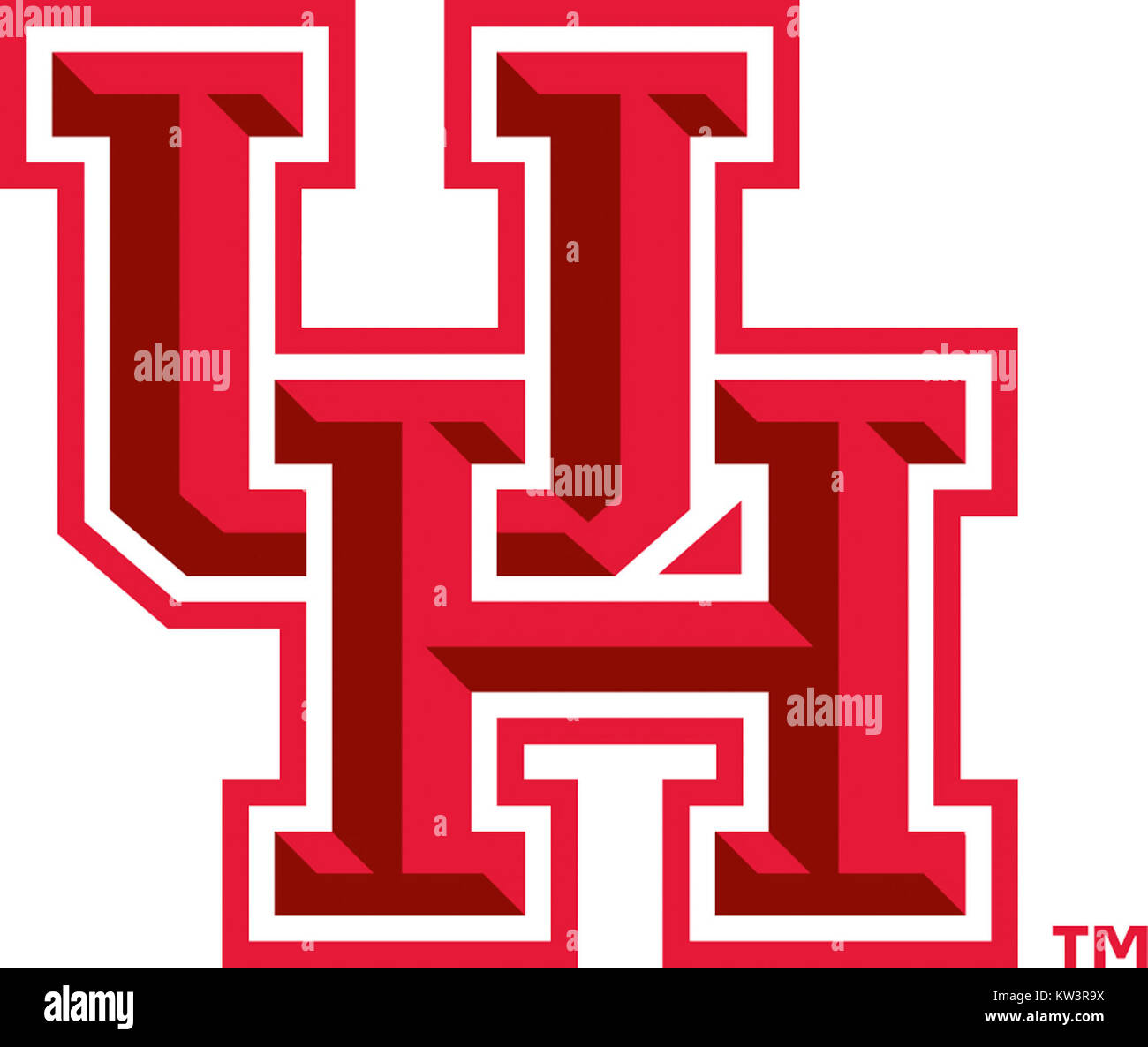 Das Logo der University of Houston Athletics ist mit roten Buchstaben „U“ und „H“ versehen und symbolisiert Einheit und Schulgeist. Dieses Emblem ist auf sportlichen Uniformen und Merchandise deutlich zu sehen und steht für das Engagement der Universität für Spitzenleistungen im Sport. Stockfoto